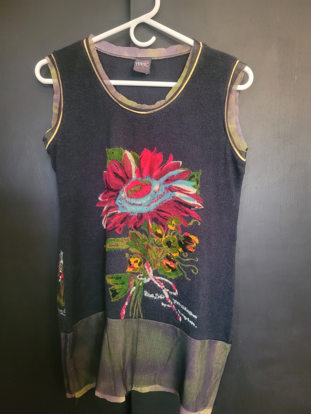 Anac By Kimi Floral Sleeveless Knit Top Shear Hem Artwear Boho Size Missing Tag